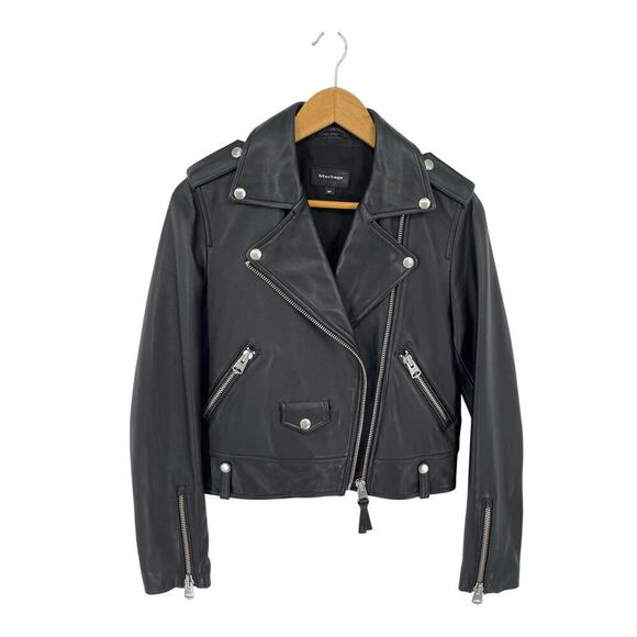 Mackage Black Baya Lamb Leather Biker Moto Motorcycle Jacket size Small - Picture 1 of 10
